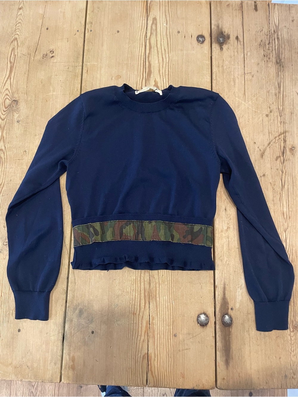 2001 Comme Des Garçon Navy Cropped Camo Sweater Small